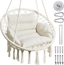 Hammock Chair Macrame Swing Chair W/ Comfy Cushion Boho Hanging Chair Outdoor