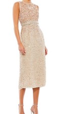 Mac Duggal 10509 Sequin Beaded Dress Sleeveless High Neck Midi Sheath Sz 10 NWT