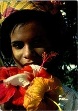 VINTAGE CONTINENTAL SIZE POSTCARD CARIBBEAN FLOWERS BIRD STAMPS ON REAR 1978