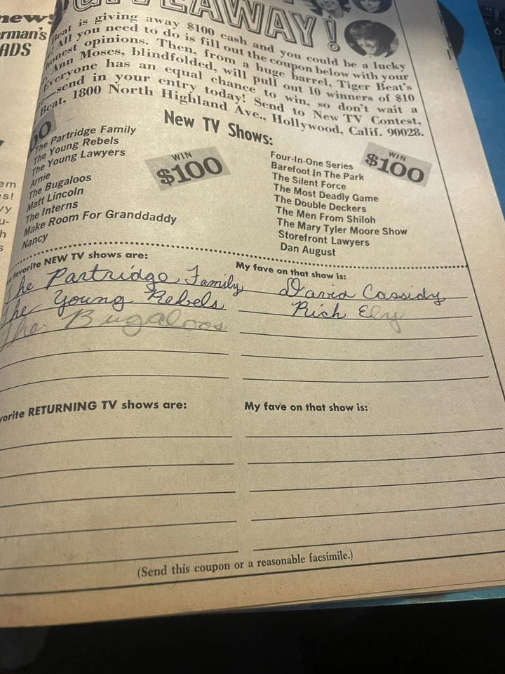 Tiger Beat Magazine DEc 1970 Partridge Family David Cassidy Barry Williams Foto 3 de 4