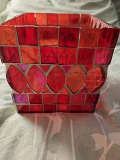 Mosaic Style Stained Glass Candle Holder Multiple Colored Red & White