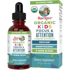 MaryRuth Organics Kids Focus Attention Drops  USDA Organic Drops  Ginkgo B...