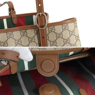 GUCCI GG Emblem Large Tote Bag Beige Brown Leather 815213 Purse