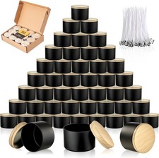 Candle Tins 4oz Black Empty Jars with Lids for DIY Candle Making 48