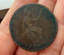 1877 Bronze Half Penny Coin England, Great Britain