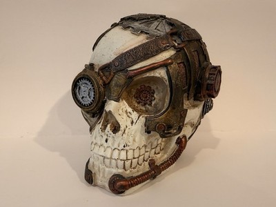 Steampunk Gearhead Human Skull Cyborg Cranium Halloween Decor