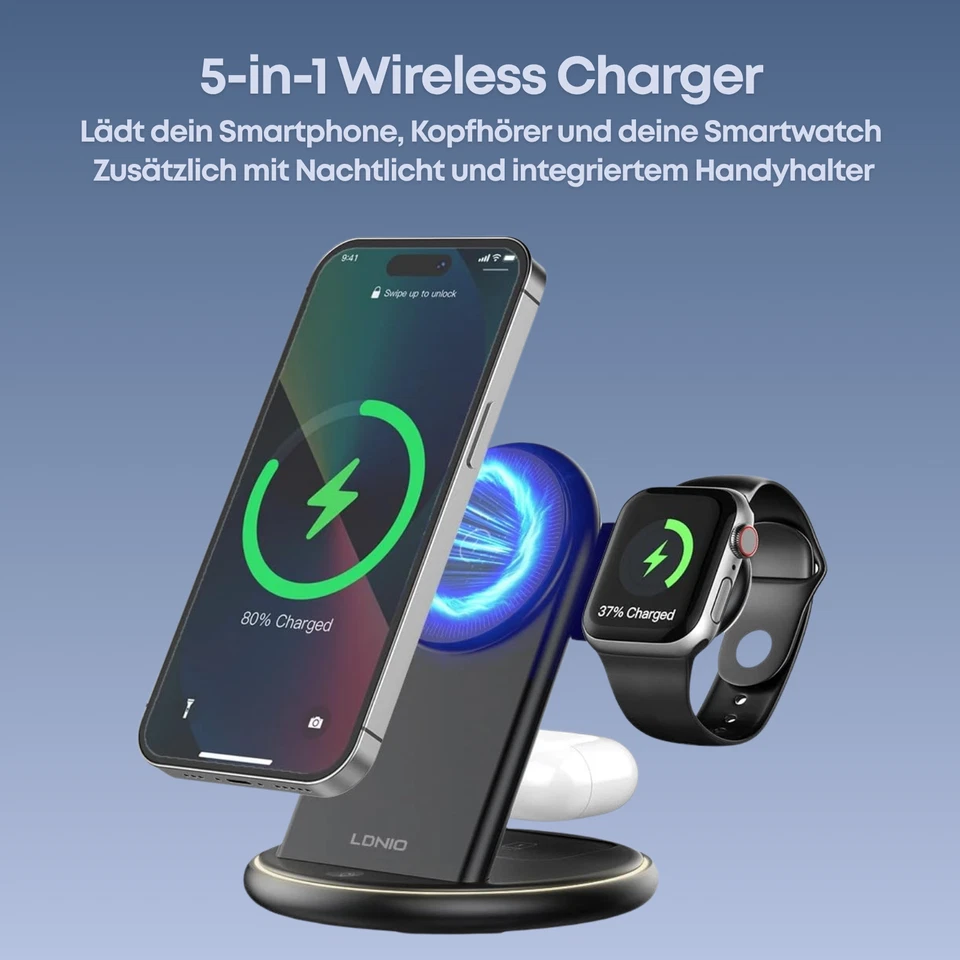 25W Qi Wireless Charger 5in1 Kabellose Induktive Ladestation Schnellladegerät - Bild 2 von 4