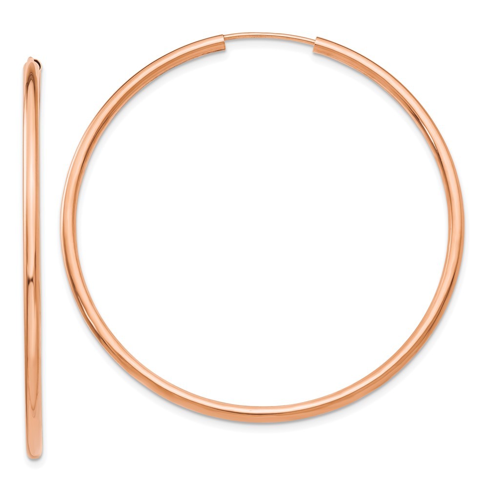 14k Rose Gold Polished Endless 2mm Hoop Earrings L-50 mm, W-50 mm