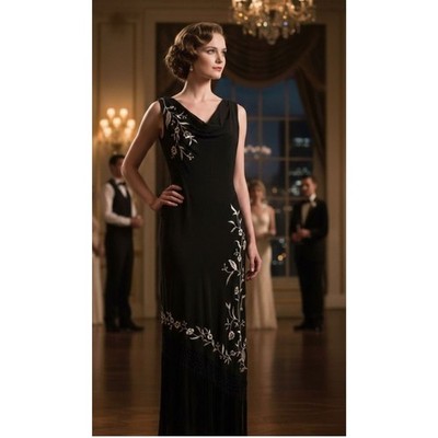 Alex Evenings Dark Fairy Embroidered Maxi Sheath Dress Womens Size 6