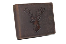 Men’s RFID Blocking Deer Head Leather Wallet – Rustic Genuine Leather Bifold...