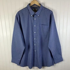 LL Bean Shirt Mens XL Blue Plaid Button Down Wrinkle-Resistant Dress Shirt