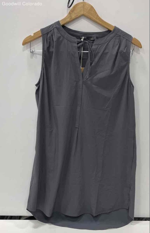 PrAna Natassa Gray Sleeveless Tunic Top With A Split Tie-Neck Detail. Size S