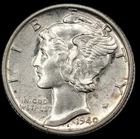 1940-S 10C Mercury Dime- CHOICE UNC / FREE SHIPPING- SMH-499