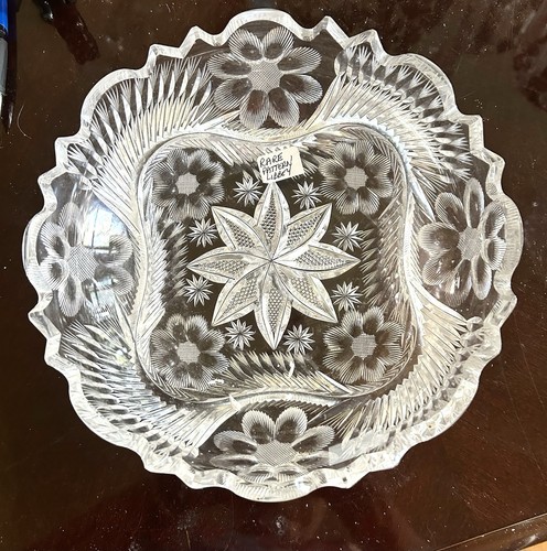 Vintage "Libbey" RARE ABP CUT GLASS Round 9" SCALLOP EDGE Bowl SWORD SIGNATURE