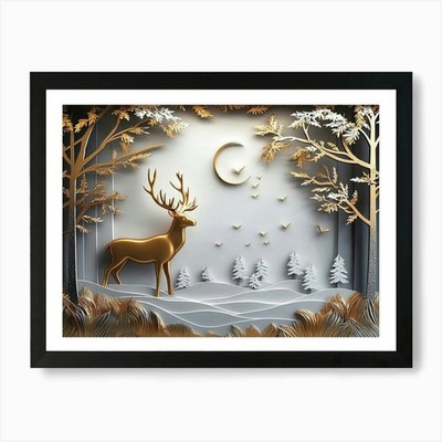 3D Modern Stereo Hirsch Reh Tier mit gerahmtem Wandbild Poster Leinwanddruck Bild
