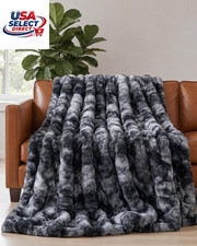Faux Fur Throw Blanket - Queen Size 90" x 90" Marble Black