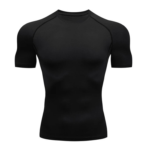 Men's elastic short sleeve compression t-shirt sport summer spring autumn - Picture 6 of 31