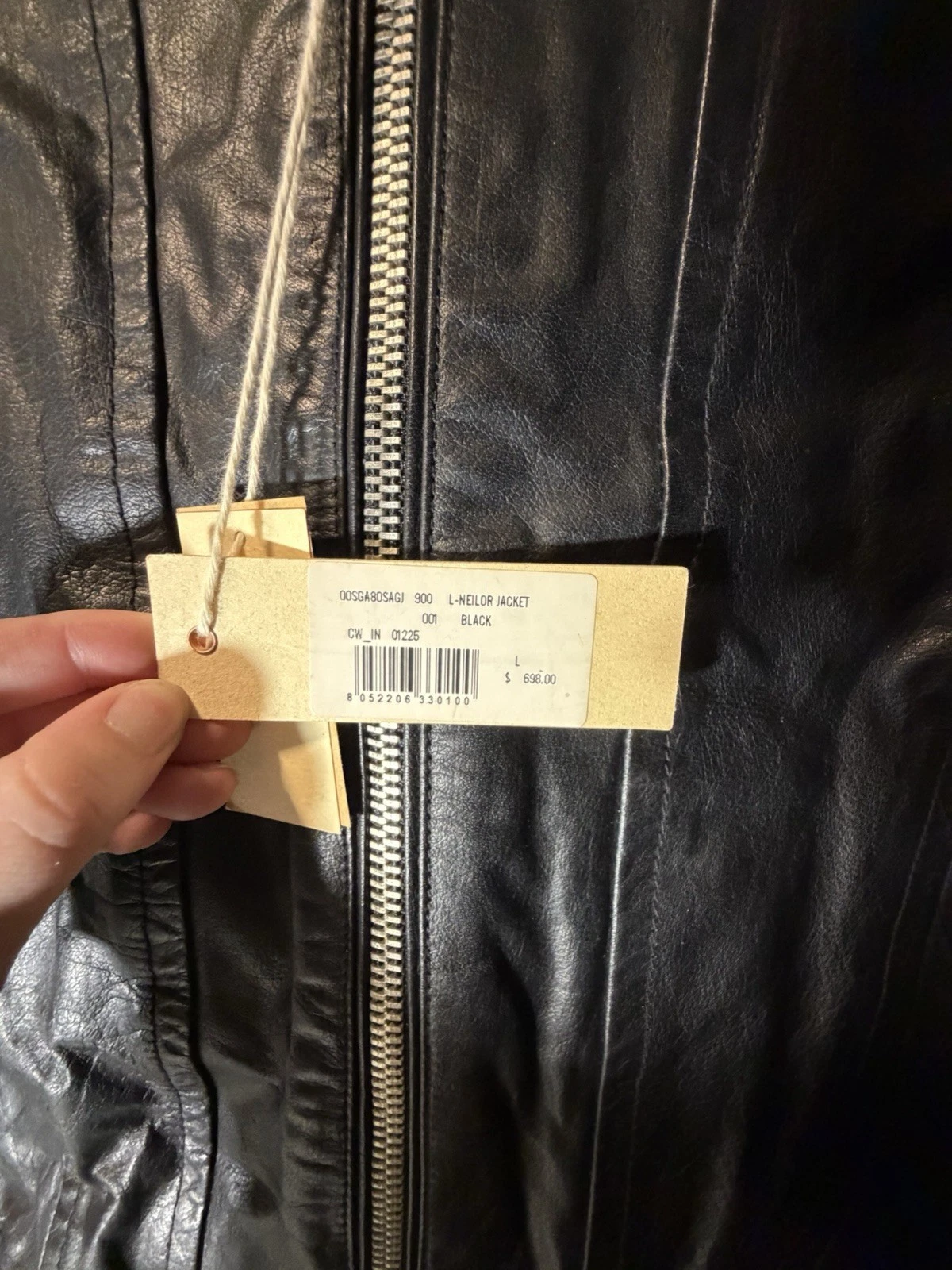 Diesel L-Neilor Men’s Black Leather Biker Jacket L Full Zip Pockets image 3