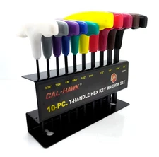 10-Pc. T-Handle Hex Key Set SAE Sizes 3/32"-3/8" COLOR handles
