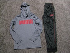 PUMA Boys 2 piece outfit hoodie pants set outfit size S 7 8 Black Red Gray Poly 