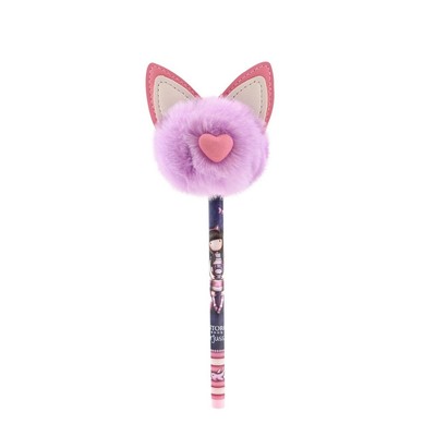 FLUFFY PEN biro con pompon GORJUSS santoro CHESHIRE THE CAT viola