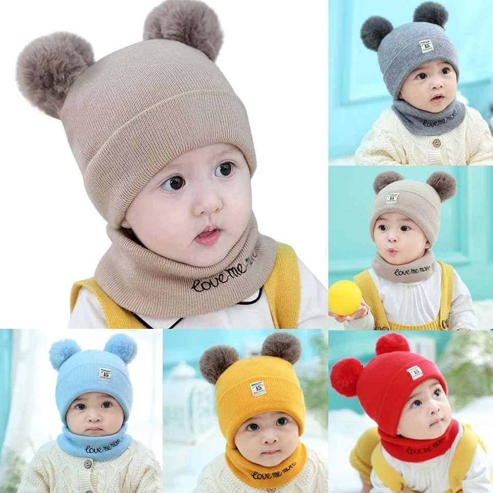 Winter Baby Kids Boy Girls Warm Earflap Hat Toddler Fleece Beanie Cap Scarf Set - Image 2 of 4