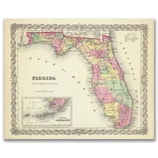 Florida 1856 Vintage Map 11x14 Antique Atlas Historic Wall Art Print