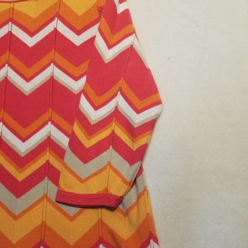 Susan Graver 1X Sweater Pink Orange Chevron Lightweight Tunic Boho Artsy Preppy - Picture 2 of 9
