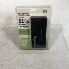 Plugable USB Hub, 10 Port - USB 2.0 with Two Flip-Up Ports + Cables L31~ NEW