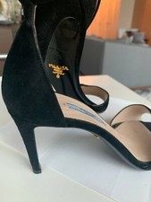 **PRADA** Black Suede ankle strap dressy high heel sandal - great shape!