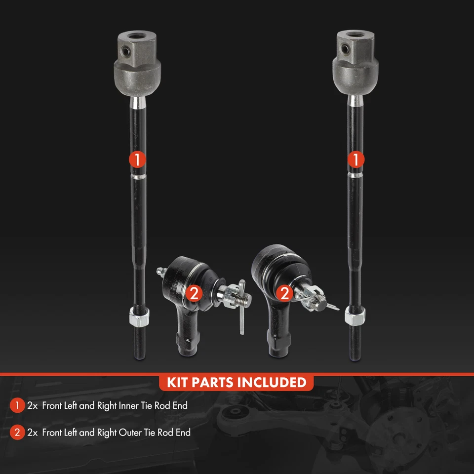 Extremo de barra de amarre interior y exterior delantero 4 piezas para Ford Escort 1991-2003 Mercury Tracer Foto 3 de 4