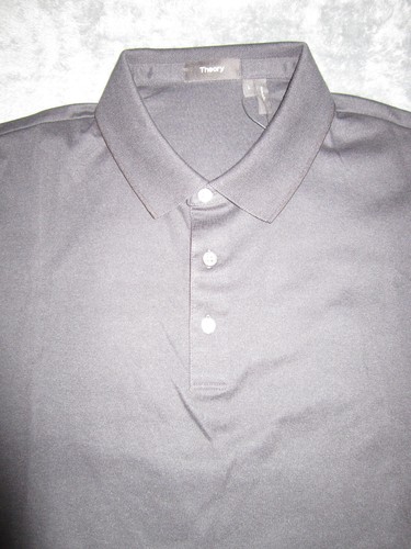THEORY Urban Pique Button Polo Shirt Slim Fit Black Sz L $125 - Picture 5 of 9