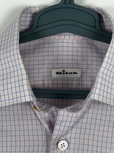 Kiton Napoli Shirt Button Up Short Sleeve Check Size XL - Picture 4 of 10