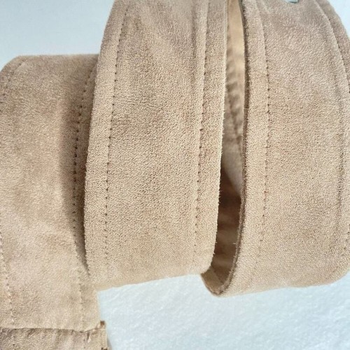 Womens Fabric Belt Medium Beige Faux Suede Texture - Picture 5 of 9