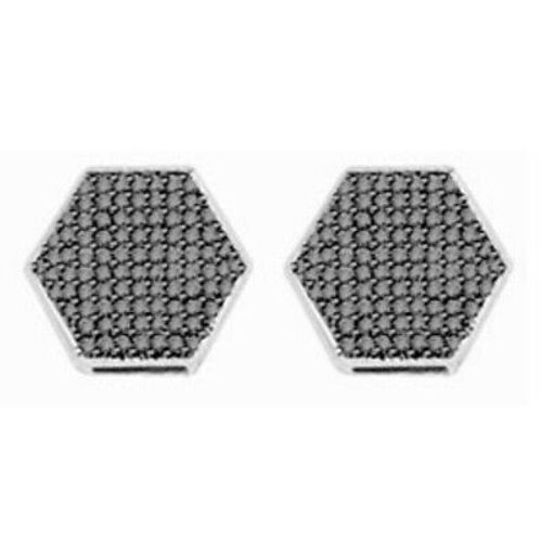 Mens Ladies Cushion Micro Pave Black Diamonds Platinum Plated Earrings Studs - Picture 4 of 6