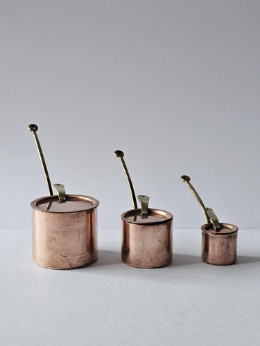 Country Treasures miniature copper saucepans