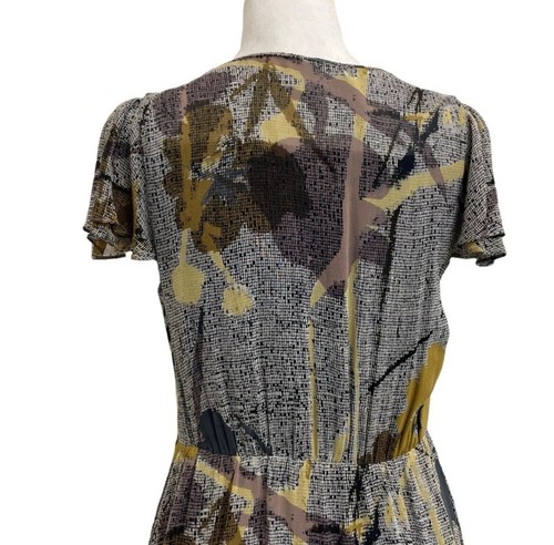 Maeve 100% Silk Black Printed Floral Surplice Neck Wrap Front Midi Dress sz 0 - Picture 8 of 12