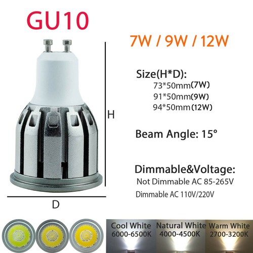 7W 9W 12W MR16 GU10 Dimmable LED Spotlight E27 E14 COB Bulb Lights 220V 12V Lamp - Picture 7 of 19