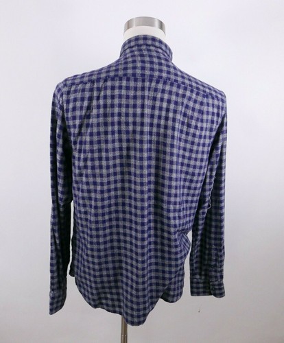 Denim & Flower Mens Soft Cotton Slim Fit LS Button Up Gray Navy Plaid Shirt L - Picture 6 of 8