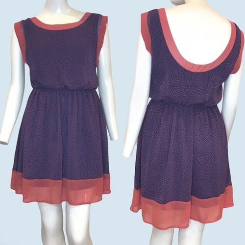 Lush Dress Blouson Feminine Polka Dots Bare Back Purple Pink Sleeveless Size XS - Picture 2 of 8