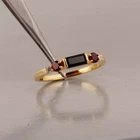 Natural Black Onyx And Garnet Baguette Engagement Ring 925 Silver Ring For Women