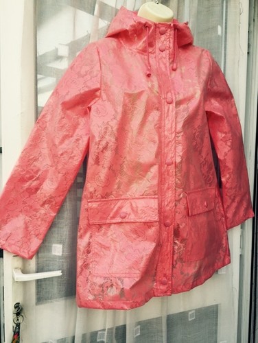 CORAL LACE TRANSPARENT HOODED MAC / MACK / RAIN COAT SZ 8 ATMOSPHERE / FESTIVAL - Picture 3 of 8