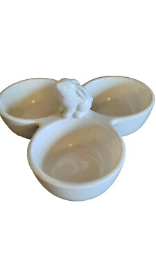 Easter White Ceramic Serving Three part Bunny Dish Centerpiece Farmhouse