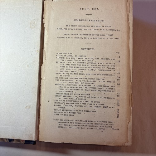 1852 New Sporting Magazine Two Volumes Pt1 And Pt2 Prince Albert - Picture 12 of 15