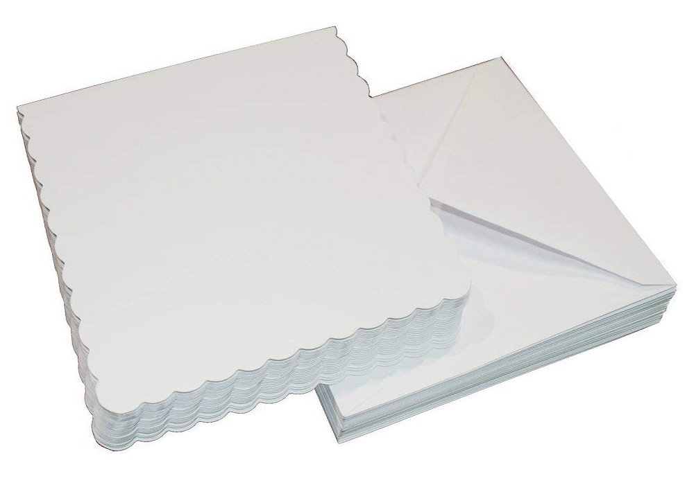 25 x 7"" x 7"" WHITE SCALLOPED BLANK CARDS & ENVELOPES CARD MAKING CRAFT 1076