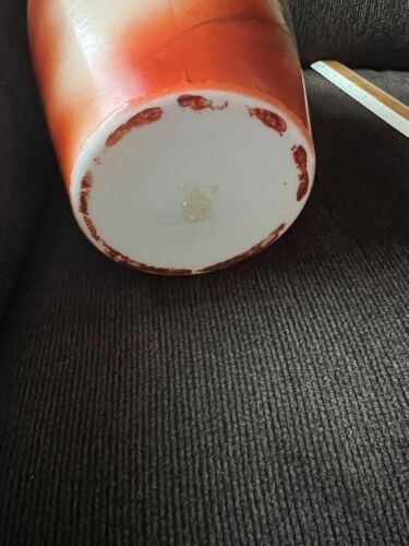 Antique Westmorland Orange with Rose Painted Milk Glass Vase. 11” - Picture 4 of 5