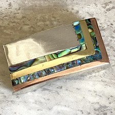 Vintage 980 Sterling RAK Taxco Silver Belt Buckle Abalone Inlay Brass Copper