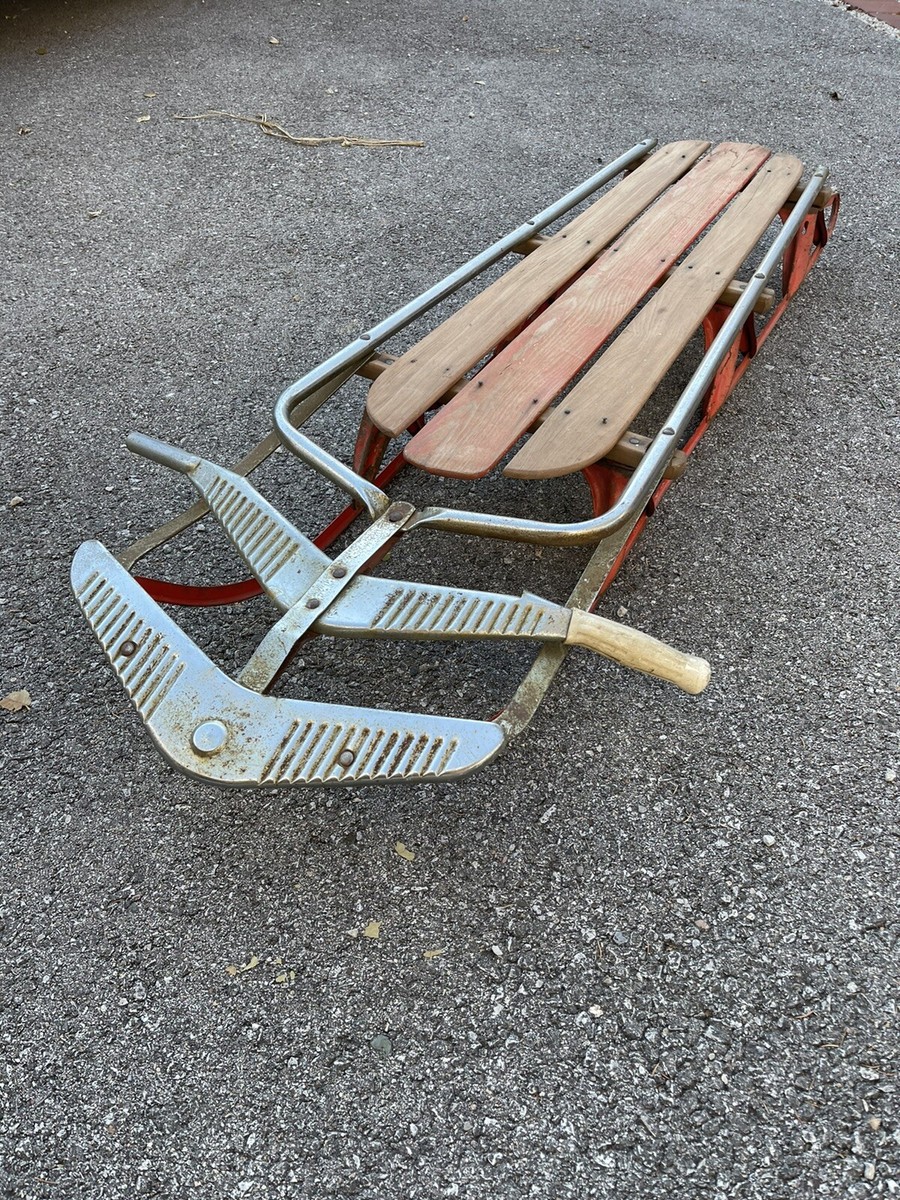 Vintage Antique Wood Metal Sled Sleigh 56” with Handle | eBay