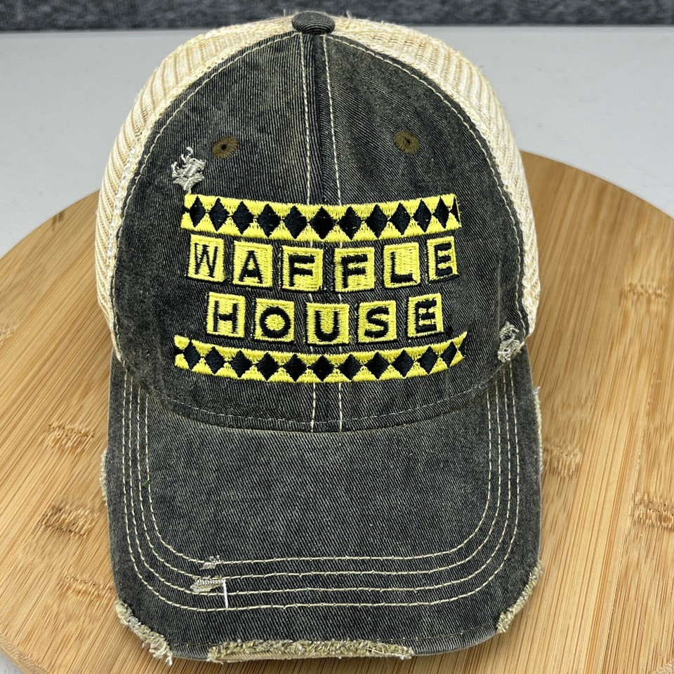 Waffle House Restaurant Hat Cap Snapback Distressed Mesh Brown