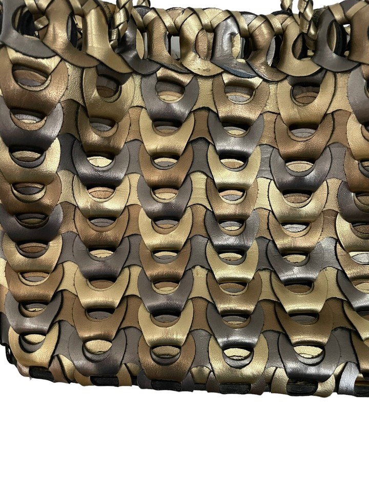 MC Marc Chantel Gold Bronze Silver Ring Woven Metallic Metal Handbag